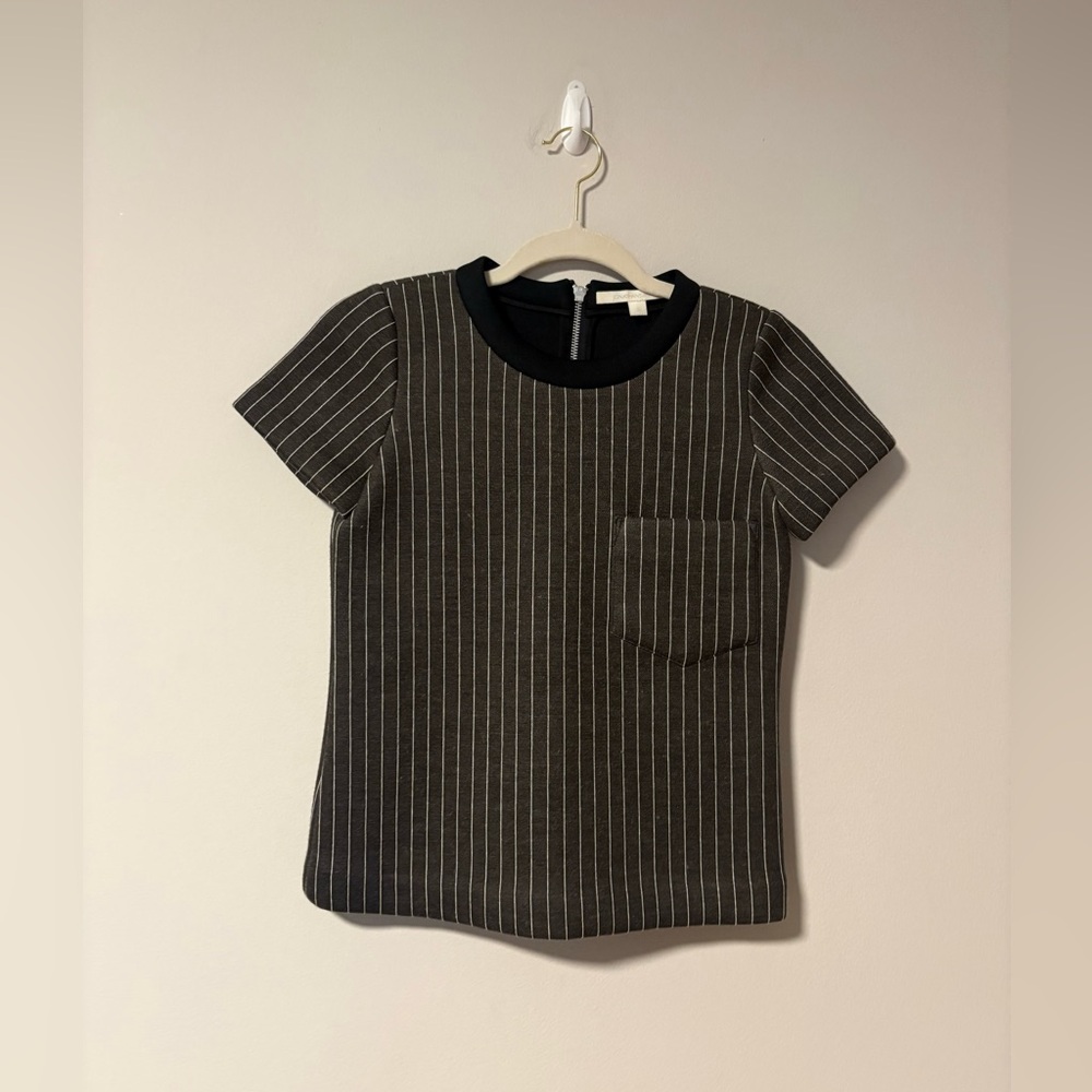 Jonathan Simkhai Gray Pinstripe Short Sleeve Blouse Small